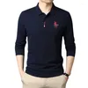 Polos pour hommes couleur unie broderie revers T-shirt à manches longues décontracté affaires en plein air Polo