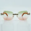 Fashionable micro cut lenses with full inlaid micro diamond sunglasses 8300817 high-quality natural orange wood leg sunglasses, size 60-18-135 mm