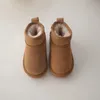 Bottes enfants filles Chic en cuir véritable princesse bottes courtes garçons chaud en peluche hiver bottes de neige taille 21-40 240219