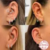 Brincos de argola Lennik 925 prata esterlina brilhante strass para mulheres cartilagem única pequena orelha osso fivela piercing joias