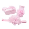 Accessori per capelli Born Baby Calzini in cotone floreale in pizzo carino con fascia per capelli a fiori Puntelli per foto Set Fascia elastica per bambina antiscivolo