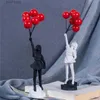 Estatuetas de objetos decorativos NORTHEUINS Banksy Estátua de menina com balão Estatuetas de ornamento de resina para interior Sala de estar Quarto Acessórios de decoração de arte Item T24