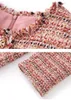 2024 Spring Pink Contrast Color Panel Panel Dress Lång ärm Runda nackknappar MIDI Casual Dresses W4M014508