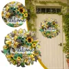 Decorative Flowers Door Pattern Hanging Wall Sunflower Simulation Decoration Festival Garland Wreath Welcome Dog Sign For Front