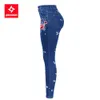 Women's Jeans 2108 Youaxon floral painted jeans embroidered with thorns womens elastic denim pants womens tight fitting jeans J240306