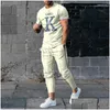 Tute da uomo T-shirt a maniche corte e pantaloni slim Tute Moda stampata Abbigliamento sportivo da uomo Primavera Estate Uomo Casual Due pezzi S Dhvuc