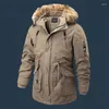 Hunting Jackets Canadian Men's Solid Fashion Casual Outwear Winter Warm Fleece Parkas Male Windproof Thick Hooded Fur Collar Parka Coat