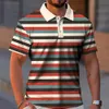 Hommes Polo Shirt Stripe Print Simplemale Vêtements D'été Casual Manches Courtes Chemise Oversize Mode Breath Swea Tshirt Tops 240229