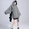 Kadın Hoodies 2024 Gevşek Stripe Tavşan Kulak Örme Kadın Hooded Zip Sweatshirts y2k Sonbahar Sevimli Hardigan Ceket Kpop Kawaii Giysileri