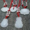 Pendant Necklaces 1pc Lotus Guanyin Buddha Long Life Lock Lucky Necklace Buddhist White Jade Hand Woven