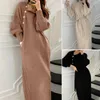Casual Dresses Long Sleeve Stretchy Coldproof Autumn Winter Ribbed Trim Loose Fit Knitted Dress Sweater Daily Clothing