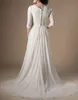 Abiti da sposa modesti color avorio champagne con maniche a 3/4 con perline in pizzo a-line in chiffon Boho abito da sposa informale LDS abito da sposa religioso YD