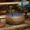 Badezimmer-Waschtischarmaturen, Keramik-Kunst-Tischbecken, antikes Waschbecken, chinesisches rundes plattformübergreifendes Retro-Homestay-El-Waschbecken