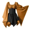 Vestido Renacimiento Vintage Palacio Medieval Traje Gótico Mujeres Halloween Cosplay Retro Manga Larga Cintura Vendaje Ptachwork Vestido