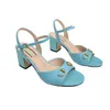 Modische Damen-Sandalen mit klobigem Absatz, offene Zehen, Schuhe für Damen, Sommer-Damen, berühmte Designer-Damen, Leder, formelle Schnallenschuhe, Jäten, Party-Schuh