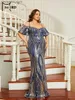 Urban Sexy Dresses Missord Blue Plus Size Wedding Party Dress Women Elegant Spaghetti Strap Short Sleeve Print Sequin BodyCon Prom Evening Dresses L240309