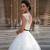 Novia Vestido de a-line Dress Illusion Neckline Casamento Lace Bridal GownsセクシーバックレスブラックサッシュアップリックウェディングドレスYD e