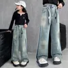 Designer Big girls jeans old kids letter embroidered casual denim pants 2024 spring teenagers cowboy trousers Z7052