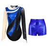 Stage Wear Women Dance Outfits Gymnastics Set Shiny Rhinestone Ballet Leotard Bodysuit And Shorts Suit Performance Workout