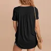 Dames T-shirts Womens Button Tops Korte mouw Zomer Gebreide Casual Flowy Blouses T-shirts voor vrouwelijke mode Losse kraag