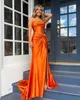 Sexy orange mermaid prom dress strapless formal evening dresses elegant split pleats party gowns for special occasions robe de soiree