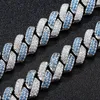 Pendentif Colliers Collier 14mm Bande Diamant Dense Chaîne Cubaine Bleu Blanc Zircon Hommes Chaîne Cubaine Hip Hop