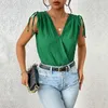 Blouses pour femmes Femmes V Cou Body Été Sans Manches À Lacets Barboteuse Tendance Taille Haute Contraste Couleur Patchwork Combinaison