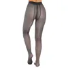 Women's Panties Womens Stretchy See-through Tights Solid Color Elastic Waistband Sexy Leggings Lingerie Zipper Crotch Sheer Pantyhose