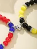 Charm Bracelets 2 Pcs Of Couples Fashion All-matching Yellow And Red Beaded Pendant Elastic Retractable Heart Shape Magnetic