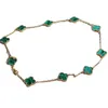 Collier de créateur VanCF Collier de luxe diamant agate or 18 carats V or quatre feuilles herbe fleur paon vert collier pour femmes plaqué épais or rose style de mode