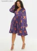 Robes sexy urbaines Robe imprimée florale pour femmes col en V à manches longues à lacets asymétrique plissée mince vintage casual tunique fête grande taille robe L240309