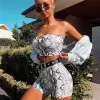 Uppsättningar Snake Skin Two Piece Set Women Strapless Low Cut Backless Crop Top Elastic midje Shorts Summer Fashion Beachwear 2 PCS Outfits