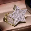 Grande bague pentagramme en pierre de Zircon scintillante, style Hip Hop, étoile, pour femmes et hommes, bijoux à la mode, nouvelle bague de fiançailles de mariage 2020, 280w