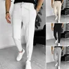 Pantalon pour hommes, couleur unie, coupe cintrée, cordon de serrage avec poches à taille élastique, doux et respirant, longueur cheville pour les affaires