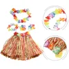 Decorative Flowers Kids Hawaiian Grass Lei Skirt Flower Wristband Garland Fancy Costume Suit Bracelets Headband Necklace High-quality