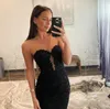 Sexy schwarzes Meerjungfrau-Abschlussballkleid, herzförmige formelle Abendkleider, Pailletten, Spitze, elegante Partykleider für besondere Anlässe, mit Schnürung hinten, Robe de Soiree