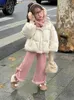 Byxor Autumn and Winter Girls 'Velvet Flare Pants Casual Small Medium Baby Fashion Loose Windproof Warm