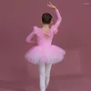 Palco desgaste crianças clássico manga longa collant dança ballet vestido tutu saia ginástica bailarina roupa meninas (criança pequena / criança grande)