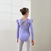 Palco desgaste ballet dancewear menina bonito tutu vestido manga longa collant plissado pescoço cisne lago trajes de festa bailarinas frente forrada rosa