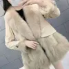 Leather Jacket Women's 2023 Winter New High-End Mid Length Imitation Fox Fur Thickened Haining Coat Trend 5823