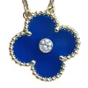 Naszyjnik designerski Vancf Naszyjnik luksus Diamond Agat 18K Gold Sterling Blue Agat Four Leaf Clover Naszyjnik Wyjęty z niebieskim łańcuchem wiszącym szczęścia