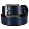Cintura classica da cowboy in pelle di mucca con fibbia ad ardiglione di lusso vintage in vera pelle per jeans moda uomo casual blu marrone 240309