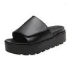 Slippers Black PU Leather Platform Women Plus Size 43 Thick Soled Sandals Woman 2024 Summer Non-slip Slides Shoes Female