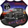 Metaal Schilderij Route 66 American Dreams Shield Metalen Tin Borden Posters Plaat Muur Decor voor Garage Bars Man Cave Cafe clubs Thuis Retro Posters T240309