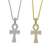 Egyptian Ankh Key of Life Gold Silver Cross Pendant Necklace Chain Bling Full Rhinestone Crystal Cross Pendant Punk Jewelry2491