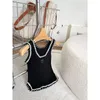 Dames designer top zomer gebreid T-shirt vest korte top sexy jarretel vest casual mouwloos zwart en wit top shirt vest