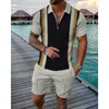 Herenpakken Heren Zomer Trainingspak Luxe Gouden Ketting Poloshirt Set Turn Down Kraag Rits Kleding Streetwear Casual Outfit Pak