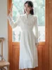 Casual Dresses French Court Style White Velvet Dress Woman Vintage Vicotrian Design Lace Patchwork Elegant Lady Midi Bottoming Vestidos