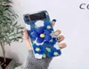 Moda urocze retro malarstwo olejne niebieskie kwiaty z uchwytem na telefon dla Samsung Galaxy Z Flip 3 Osobowość odporna na wstrząs Nowy A5426613