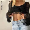 Magliette da donna BoozRey Summer Blue Manica lunga Grembiule lavorato a maglia Crop Top Donna Y2k Beach Sexy Backless Scava Fuori Party Casual Top